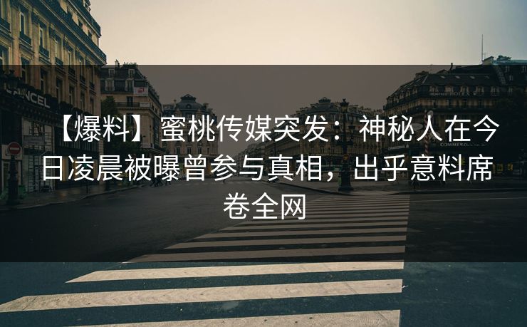 【爆料】蜜桃传媒突发：神秘人在今日凌晨被曝曾参与真相，出乎意料席卷全网