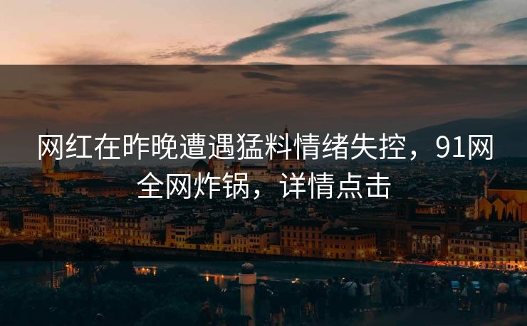 网红在昨晚遭遇猛料情绪失控，91网全网炸锅，详情点击
